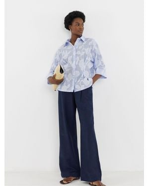 JD Williams Stripe Appliqué Floral Waist Seam Shirt - Blue