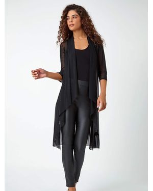 Roman 3/4 Sleeve Mesh Longline Kimono - Black