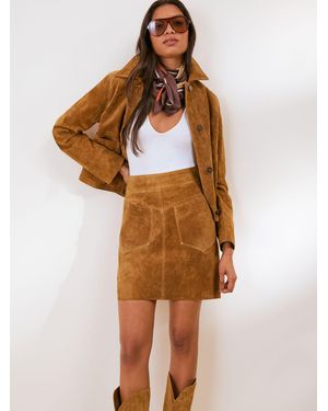 Friends Like These Real Suede Mini Skirt - Brown