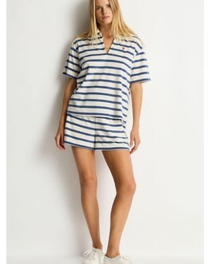 Sea Level Ahoy Striped Beach Polo Shirt - Blue