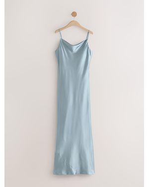 Next Satin Cowl Neck Wedding Guest Bridesmaid Maxi Dress - Blue