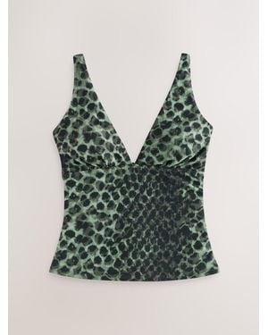 Next Leopard Print Plunge Tummy Control Tankini Top - Green