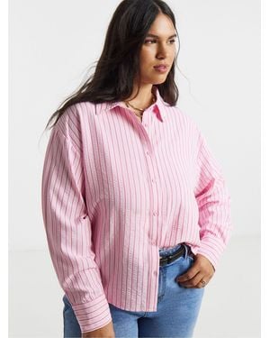 Simply Be Cropped Stripe Boxy Shirt - Pink