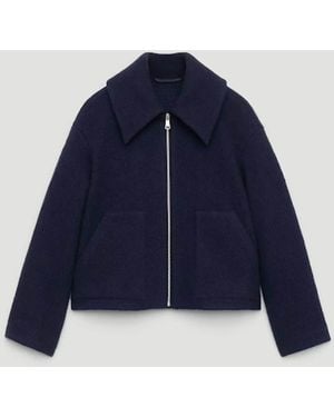 Hush Pure Wool Boucle Wide Collar Zip Jacket - Blue