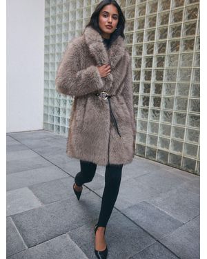 Friends Like These Belted Midi Fur Coat - Gray