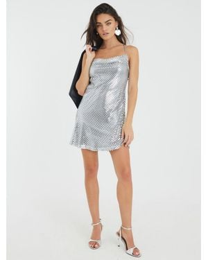 River Island Sequin Cowl Neck Mini Dress - Blue
