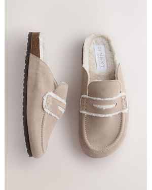 Next Sand Forever Comfort Suede Leather Footbed Mules - Natural
