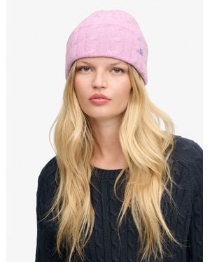 Superdry Premium Cable Knit Beanie Hat - Pink
