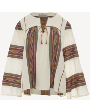 Devotion Twins Symmetry Chevron Stripe Blouse - Natural