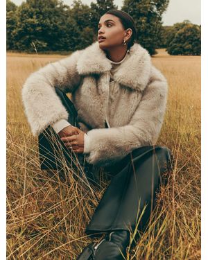 Friends Like These Friends Like These Neutral Short Faux Fur Collar Zip Through Coat - Green