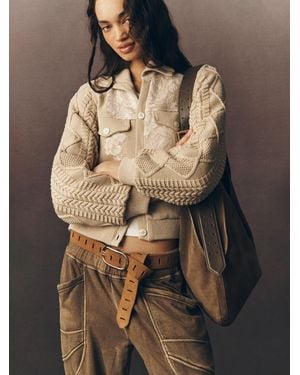 Anthropologie Knit Trim Jacket With Floral Detailing - Brown