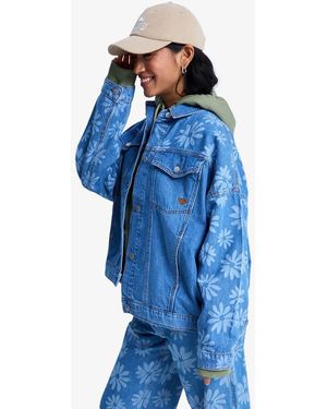 Roxy Floral Print Salty Horizon Denim Jacket - Blue