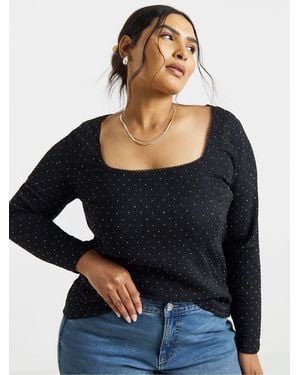 Simply Be Hot Fix Square Neck Top - Black