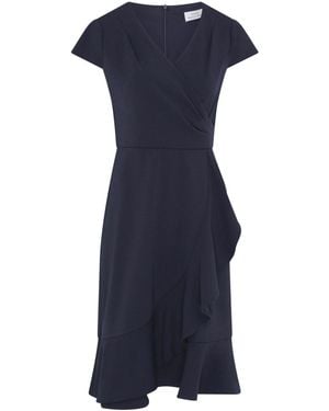 Gina Bacconi Ruffle Hem Crepe Dress - Blue