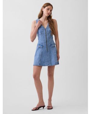 Gap Mini-Denimkleid Mit Reißverschluss Vorne Und Ziernähten - Blau