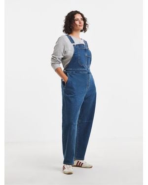 Simply Be Barrel Leg Denim Dungarees - Blue