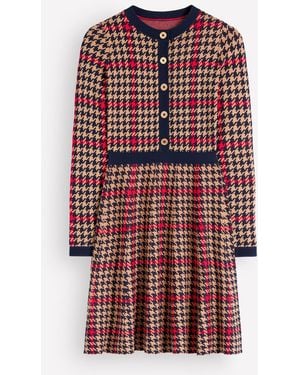 Boden Crew Neck Jacquard Dress - Red