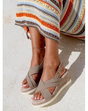 Linzi Myla Espadrilles Mit Überkreuzten Riemen, Fersenriemen Und Keilabsatz - Schwarz