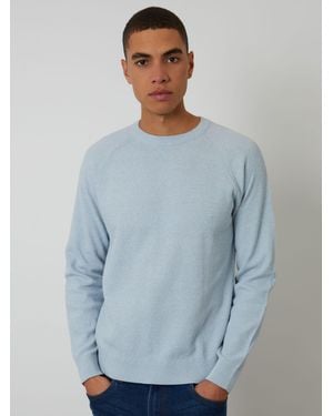 Threadbare Light Raglan Knitted Crew Neck Sweater - Blue