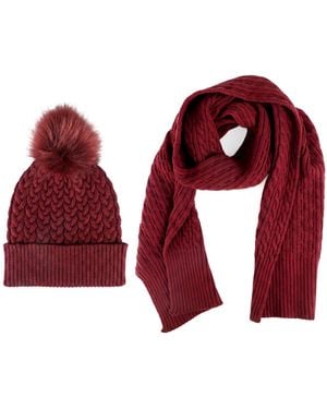 Jones Bootmaker Burgundy Valkyrie Soft Knitted Pom Hat & Scarf Set - Red