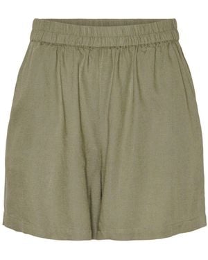 Pieces Relaxed Fit Elasticated Waist Linen Blend Shorts - Green