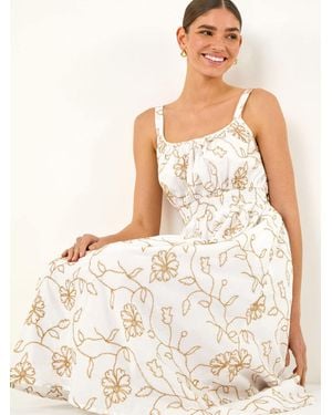 Roman Embroidered Strappy Midi Dress - Natural