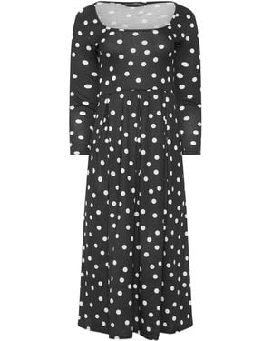 PixieGirl Petite Spot Print Long Sleeve Pleated Maxi Dress - Black