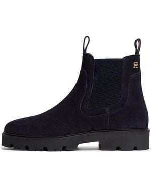 Tommy Hilfiger Suede Th Monogram Panel Chelsea Boots - Black