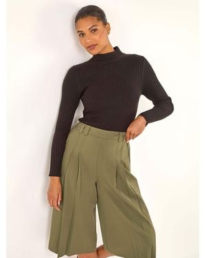Roman Pleat Front Stretch Culottes - Green