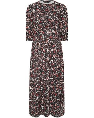 M Com Petite Floral Long Sleeve Empire Dress - Black