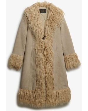 Superdry Long Afghan Coat - Natural