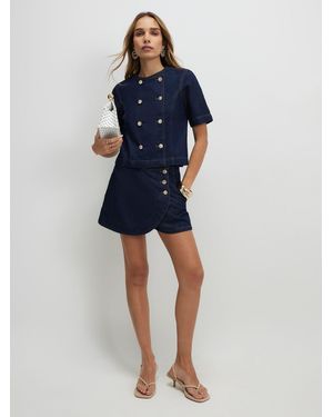 River Island Button Front Denim Skort - Blue