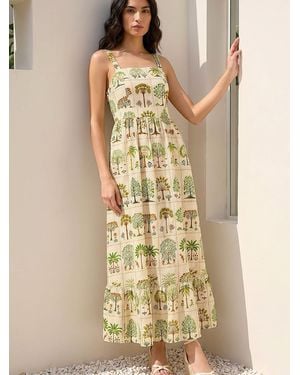 Roman Tree Tile Print Strappy Tie Midi Dress - Metallic