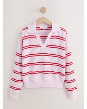Next Stitch Long Sleeve Polo Jumper - Pink