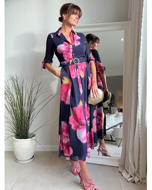 Style Cheat Daphne Belted Shirt Dress - Gray