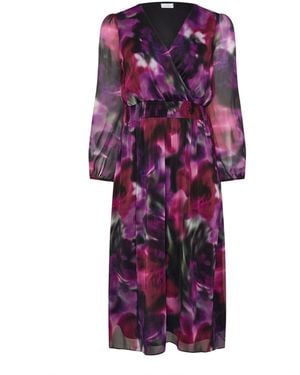 Yours Curve London Blurred Floral Print Maxi Wrap Dress - Purple