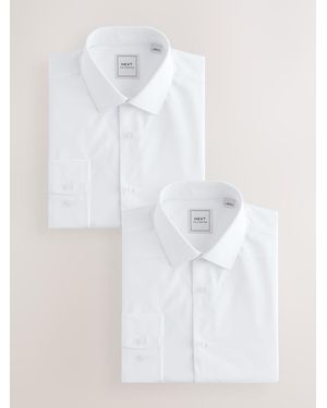 Next Slim Fit Easy Care Long Sleeve Single Cuff Smart Shirts 2 Pack - White
