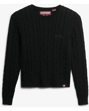 Superdry Essentials Slim Cable Knit Crew Neck Sweater - Black