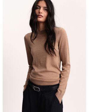 The Set Crew Neck Long Sleeve Merino Sweater Caramel Marl - Black