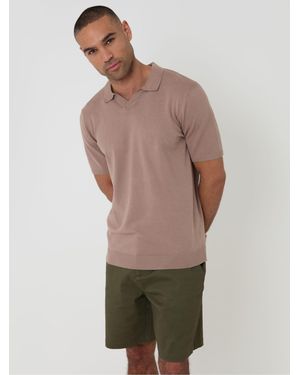 Threadbare Knitted Trophy Neck Polo Shirt - Brown