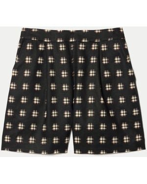 Jigsaw Japanese Check Linen Shorts - Black