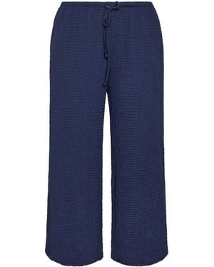 Evans Textured Jersey Wide Leg Trousers - Blue