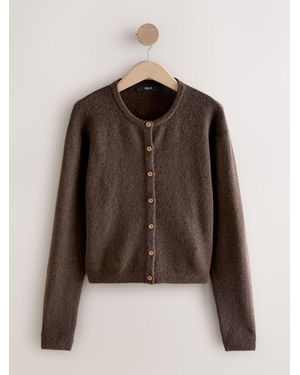 Next Crew Neck Knitted Cardigan - Brown
