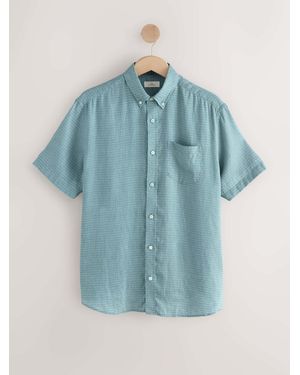 Next Signature 100% Linen Printed Short Sleeve Shirt - Blau