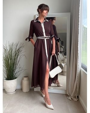 Style Cheat Contrast Daphne Belted Shirt Dress - Braun