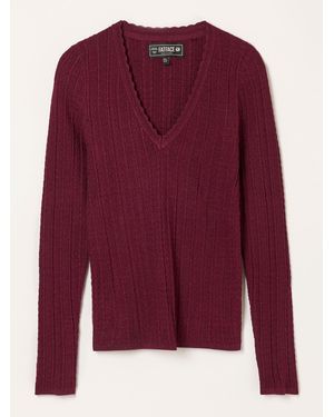 FatFace Fatface Mae Plum Knitted Sparkle Vee Top - Red