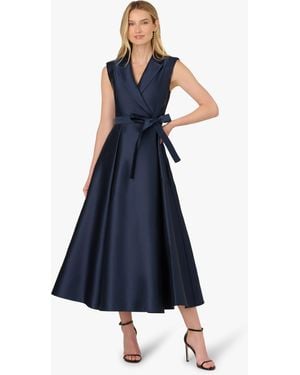 Adrianna Papell Lapel Mikado Ankle Dress - Blue