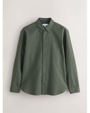 Next Geo Print Stretch Oxford Long Sleeve Shirt - Green