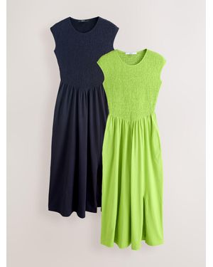 Next Cap Sleeve Shirred Body Jersey Midi Dress 2 Pack - Green