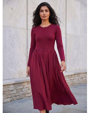 Roman Scallop Neck Dress - Red